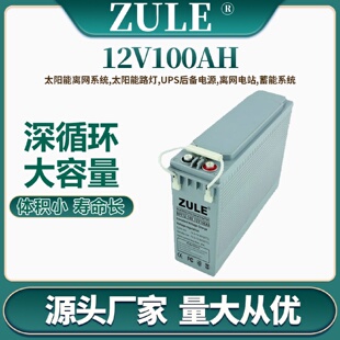 前置端子电池光伏储能铅酸胶体蓄电池 12v铅酸电瓶100ah狭长型欧款