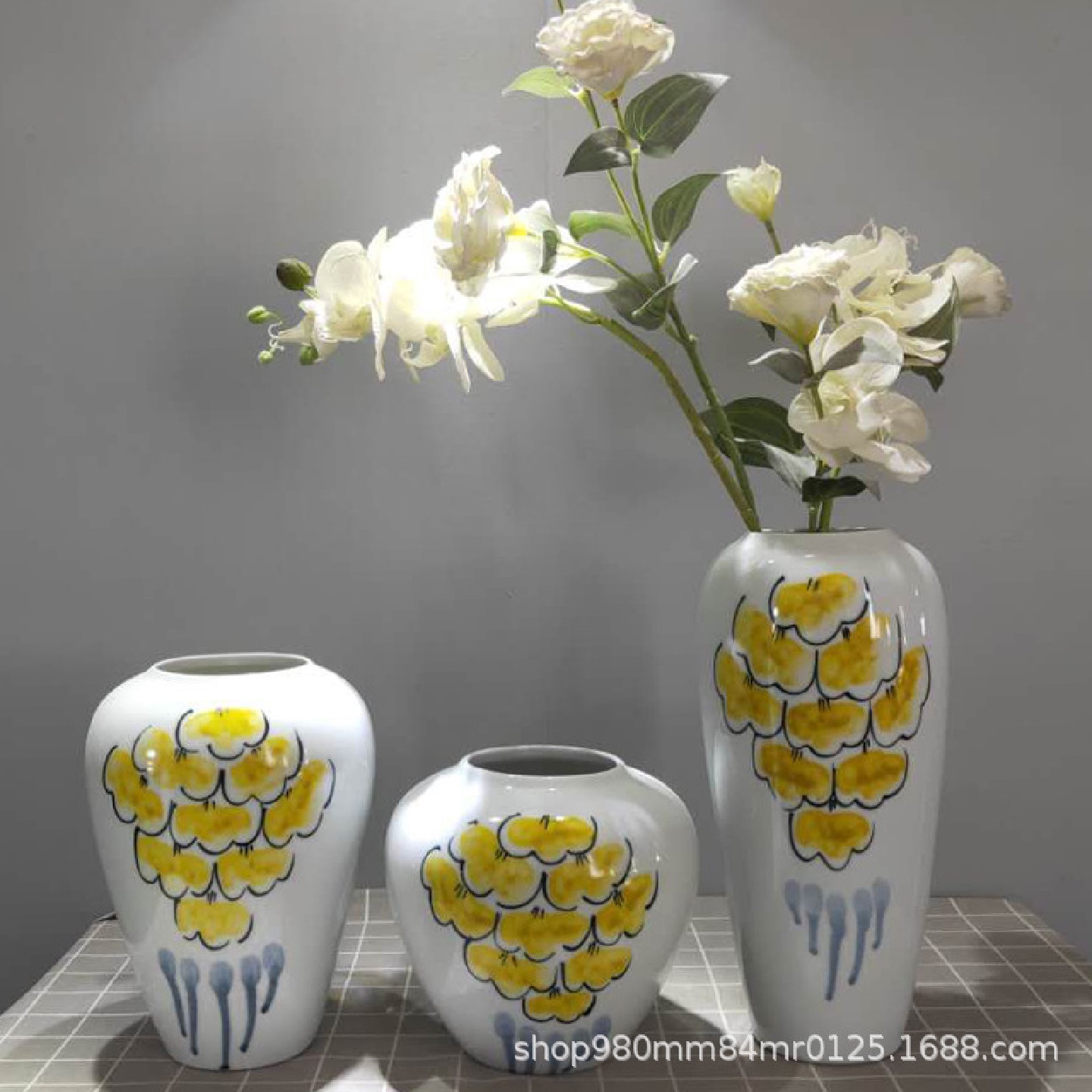 新中式手绘陶瓷花瓶套装景德镇瓷器花艺家居摆件客厅装饰品电视柜