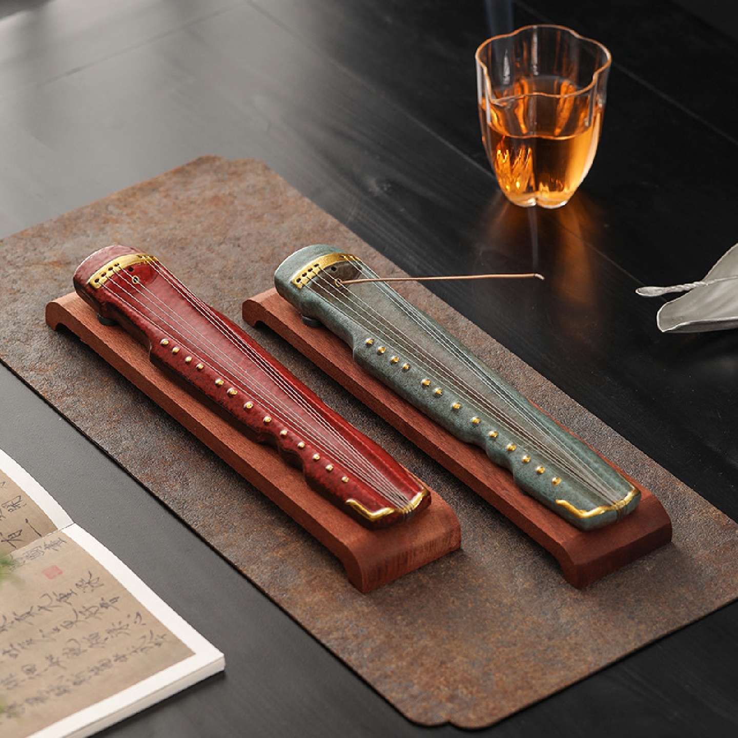 古琴陶瓷线香炉仿古摆件家用室内熏香茶道沉香檀香薰炉线香插香座