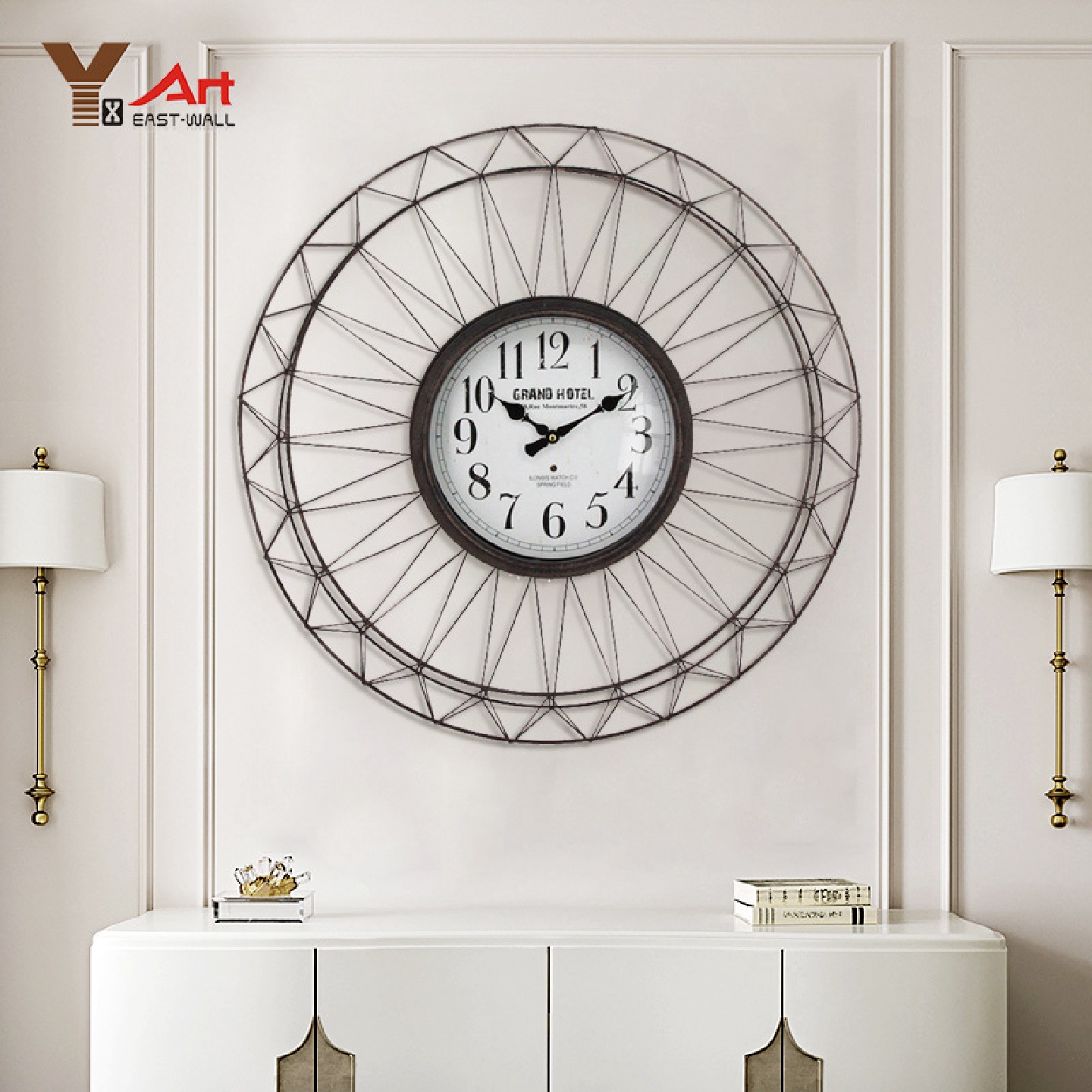 线条复古挂钟北欧创意钟表家用客厅时尚艺术时钟挂墙石英钟极简