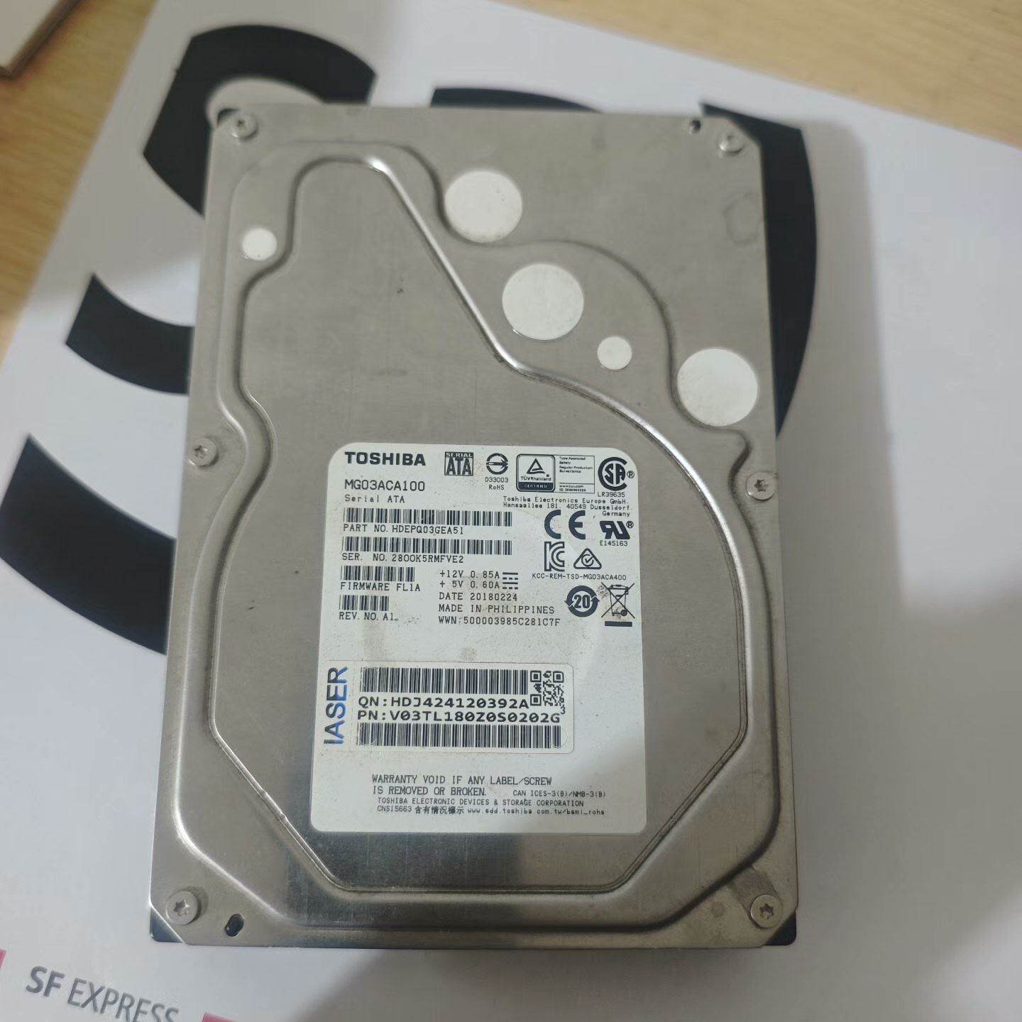 东芝1TB企业级机械硬盘，型号MG03ACA100，3.5寸议价