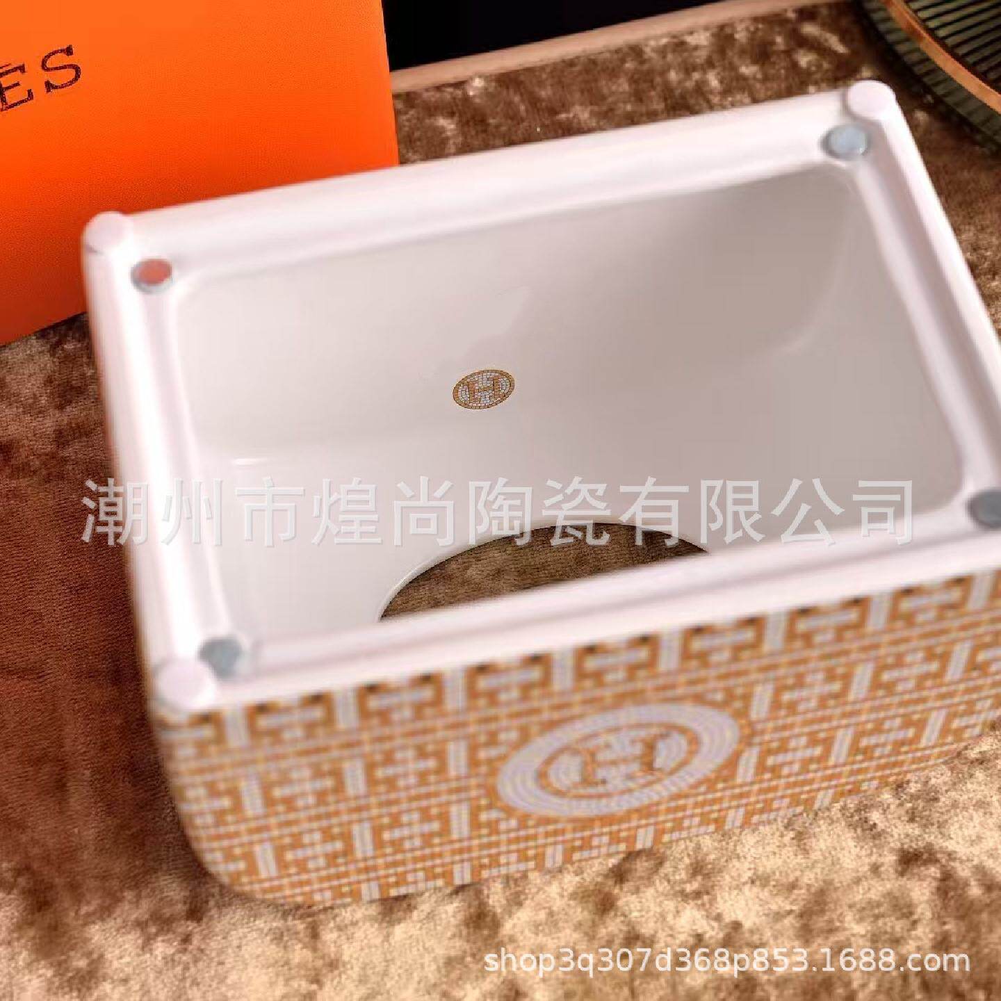 欧式H马赛克陶瓷餐纸巾盒客厅摆件家用茶几餐桌收纳盒陶瓷抽纸盒
