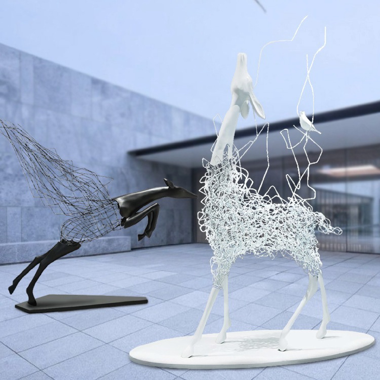 金属铁丝镂空网格鹿落地雕塑酒店大堂售楼处楼梯间艺术品摆件装饰