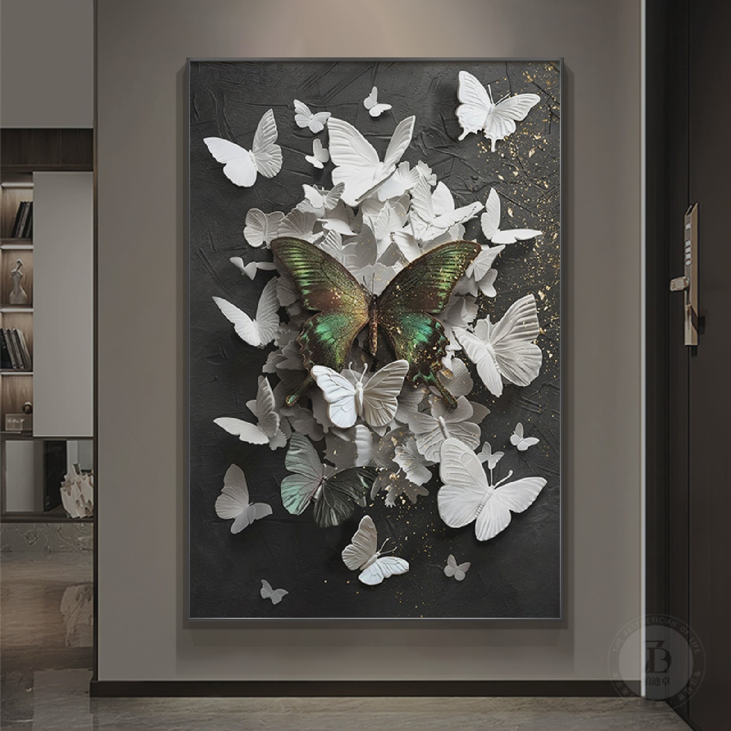 高级感玄关装饰画蝴蝶肌理画浮雕立体感挂画客厅沙发背景墙落地画图片