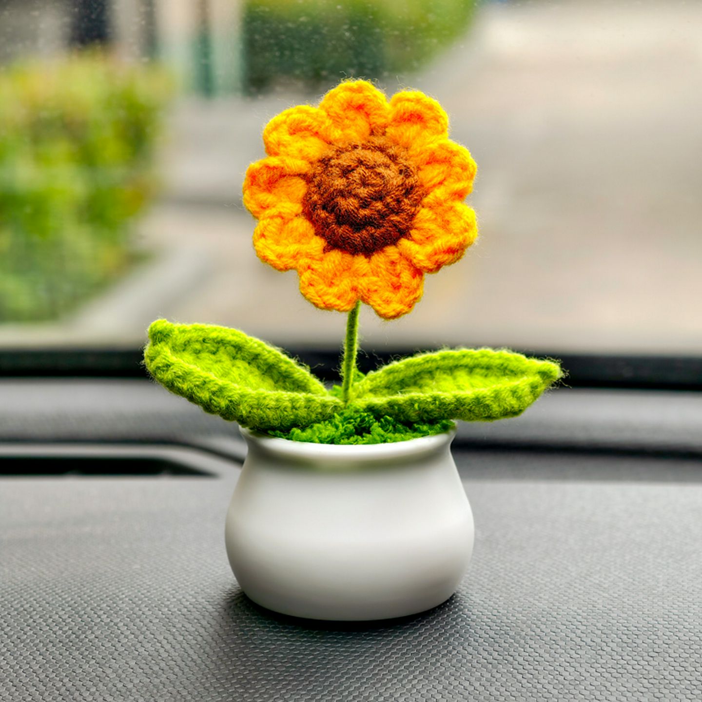 向日葵车载小摆件车内装饰品汽车中控台女生车上手工编织盆栽配饰
