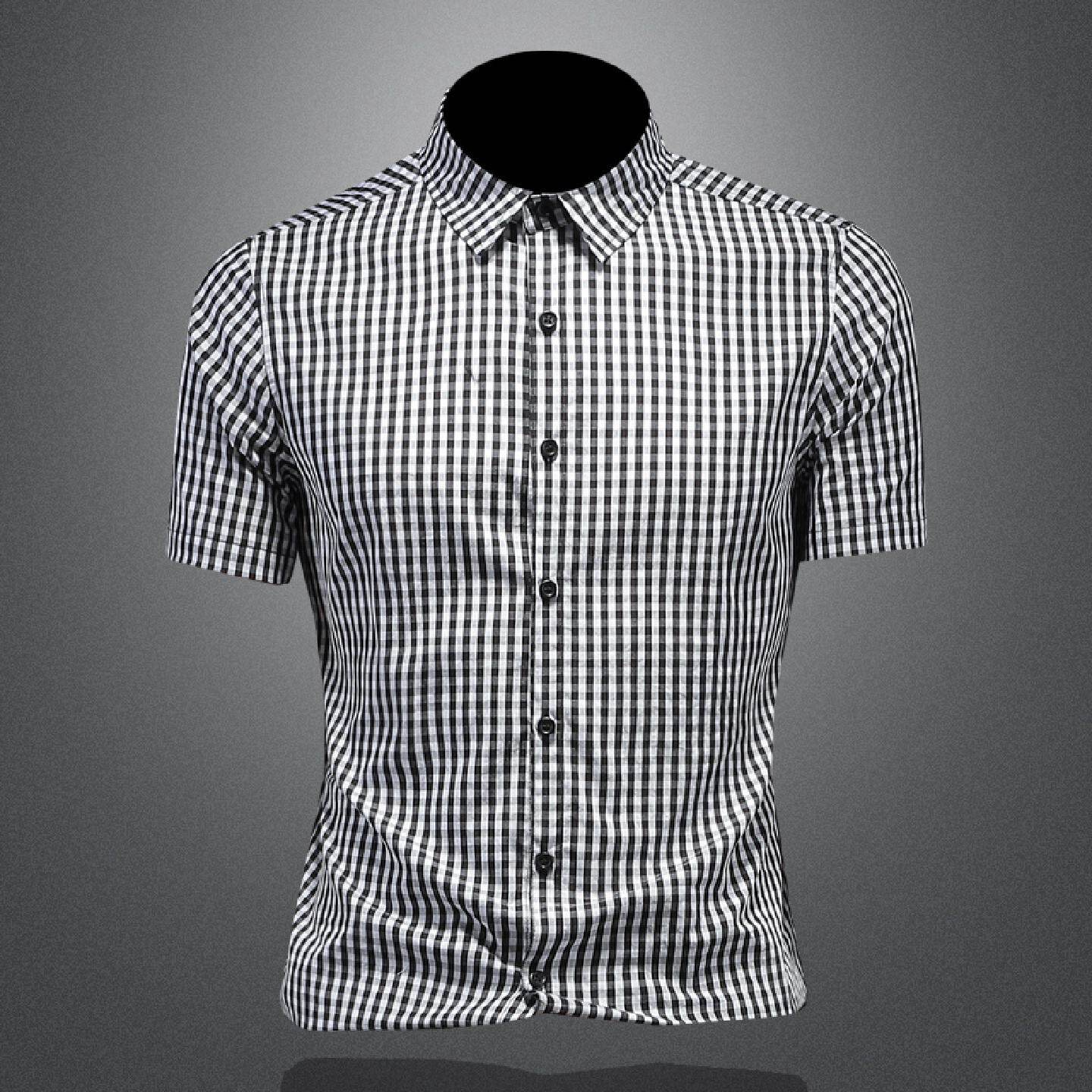 短袖衬衫男装夏季新款商务休闲韩版修身通勤潮流大码格子薄款衬衣