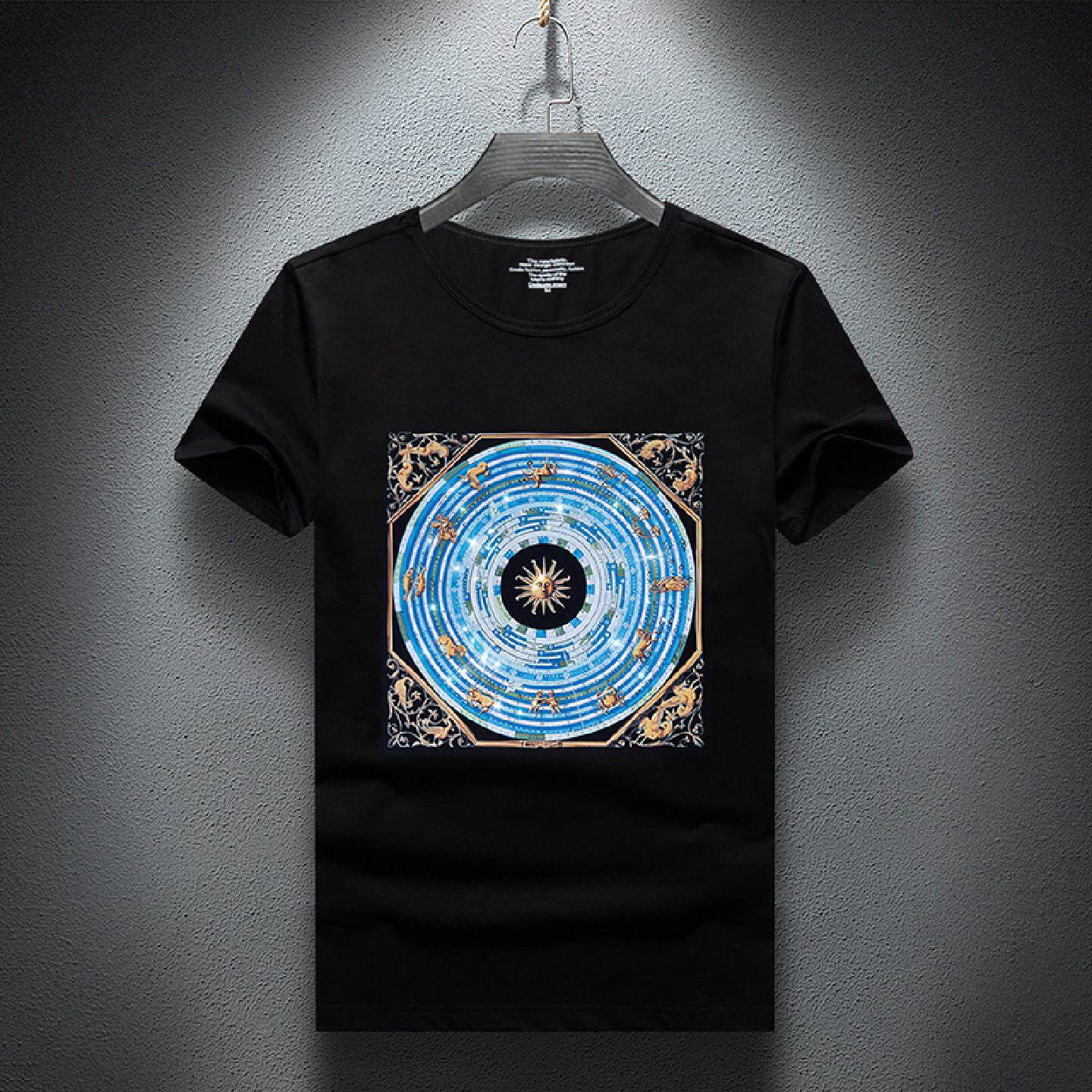 2026夏季新短袖恤男装上衣修身印花烫钻百搭黑色衣服潮欧货