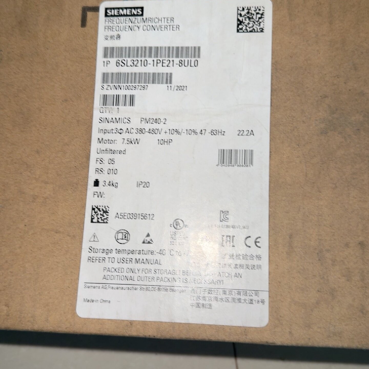 议价西门子变频器6SL32101PE218UL0