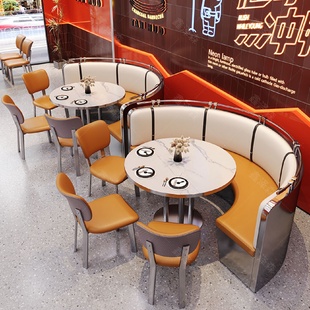 工業(yè)風主題餐廳卡座沙發(fā)燒烤店烤肉店桌椅組合火鍋店不銹鋼桌椅