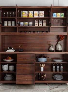 实木餐边柜落地现代简约家用厨房置物柜一体靠墙储物柜新中式酒柜