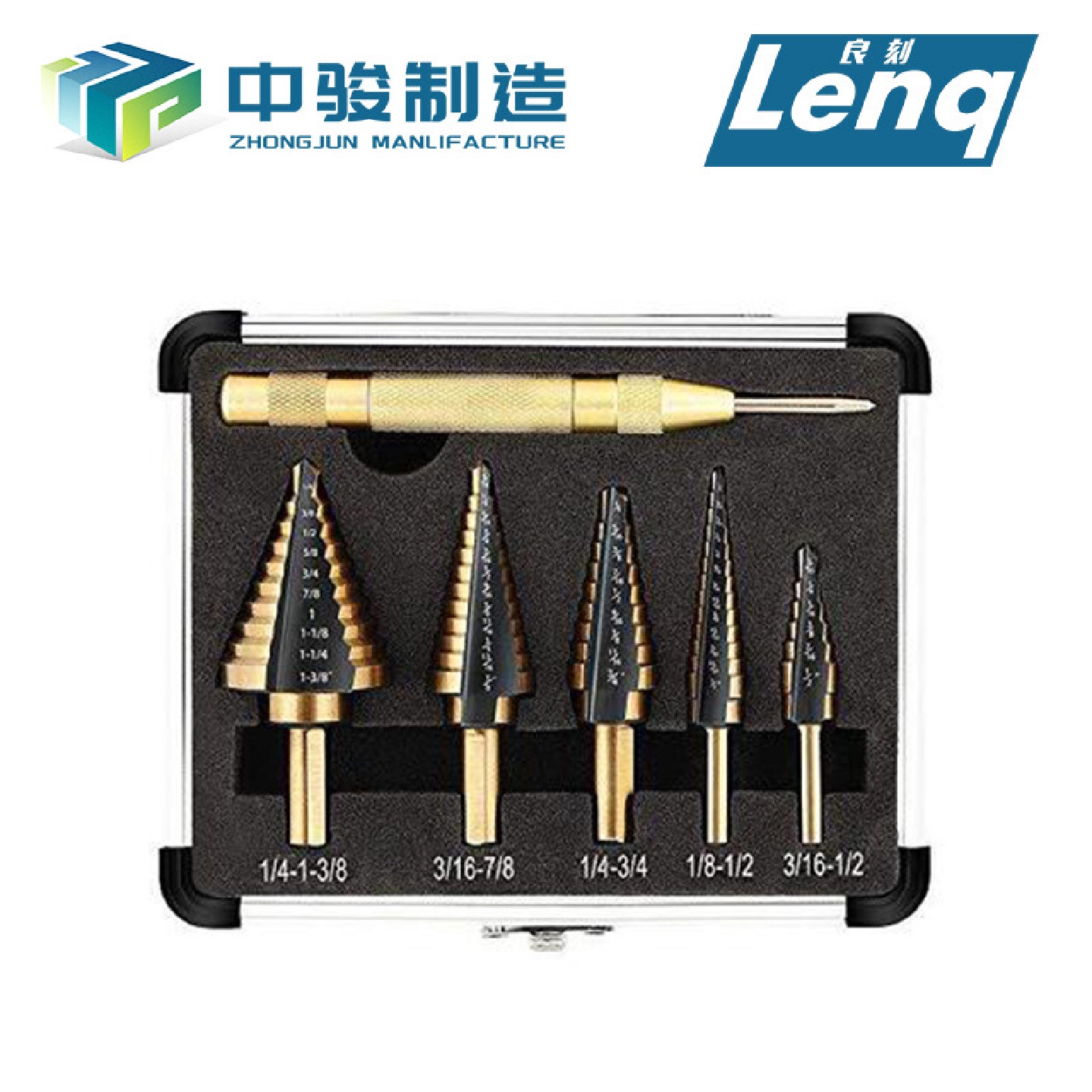 五件套铝盒钢板打孔器英制6pc烤黄三角孔扩孔宝塔钻头台阶梯钻