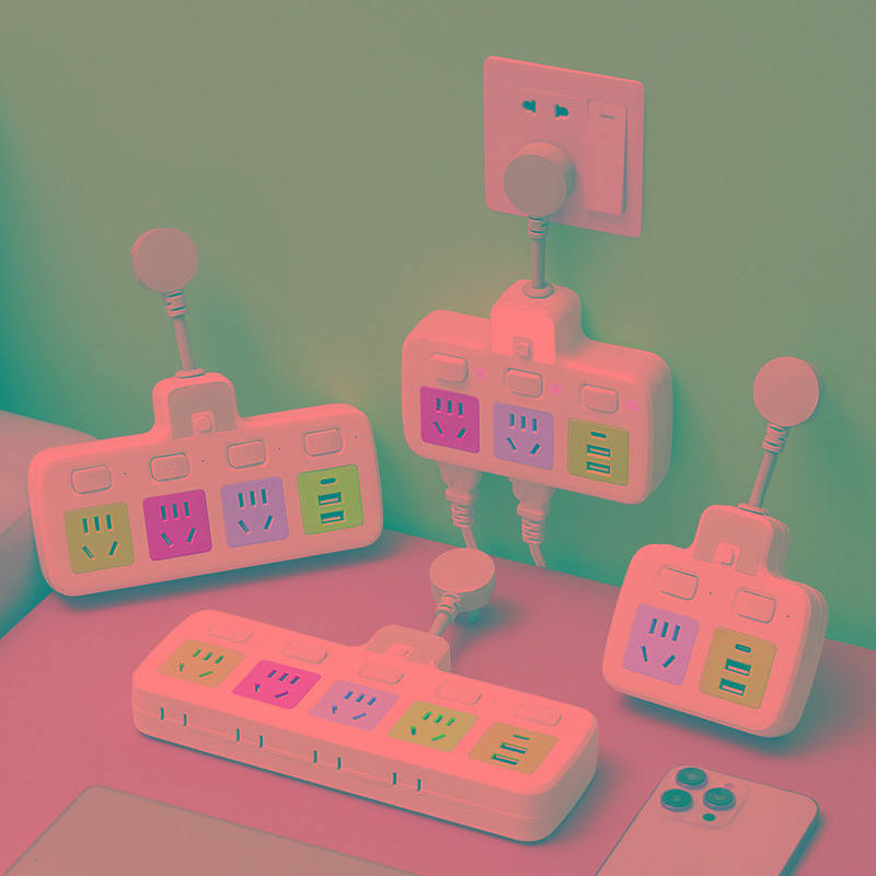 彩色插座转换器USB排插排家用多功能短线夜灯插板一转多孔插