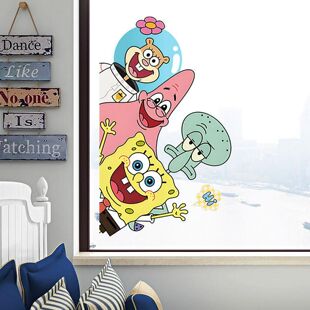 海绵宝宝玻璃贴纸镜子卡通静电贴浴室厨房玻璃门防水装饰双面贴画