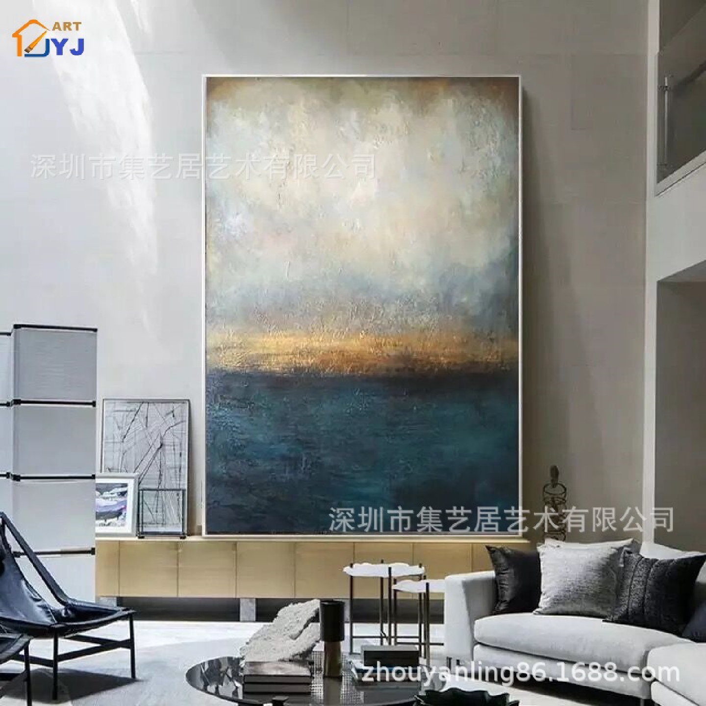 现代酒店别墅样板房装饰画赵无极抽象油画批发黑色PS外框装裱艺术