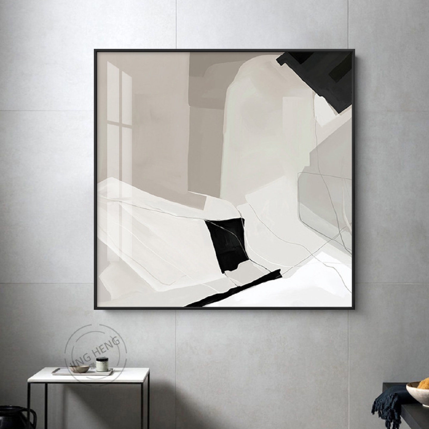 现代简约玄关装饰画北欧风格客厅墙画创意抽象正方形餐厅几何挂画图片