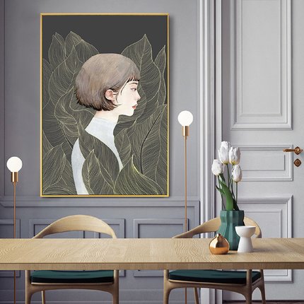 圣仕现代简约装饰画客厅玄关走廊过道大尺寸竖版画人物美女挂画
