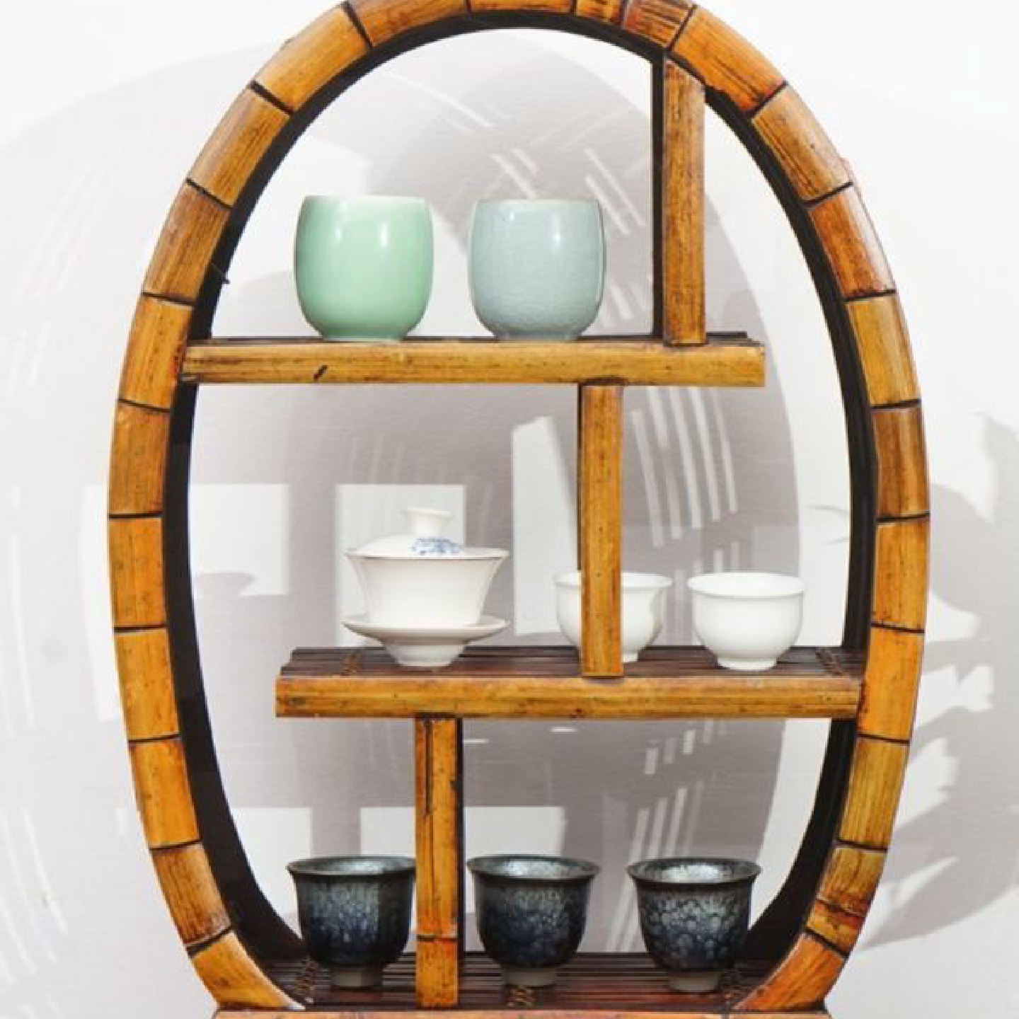 中式仿古圆形茶具架茶壶架客厅展示架博古架桌面展示架茶杯架
