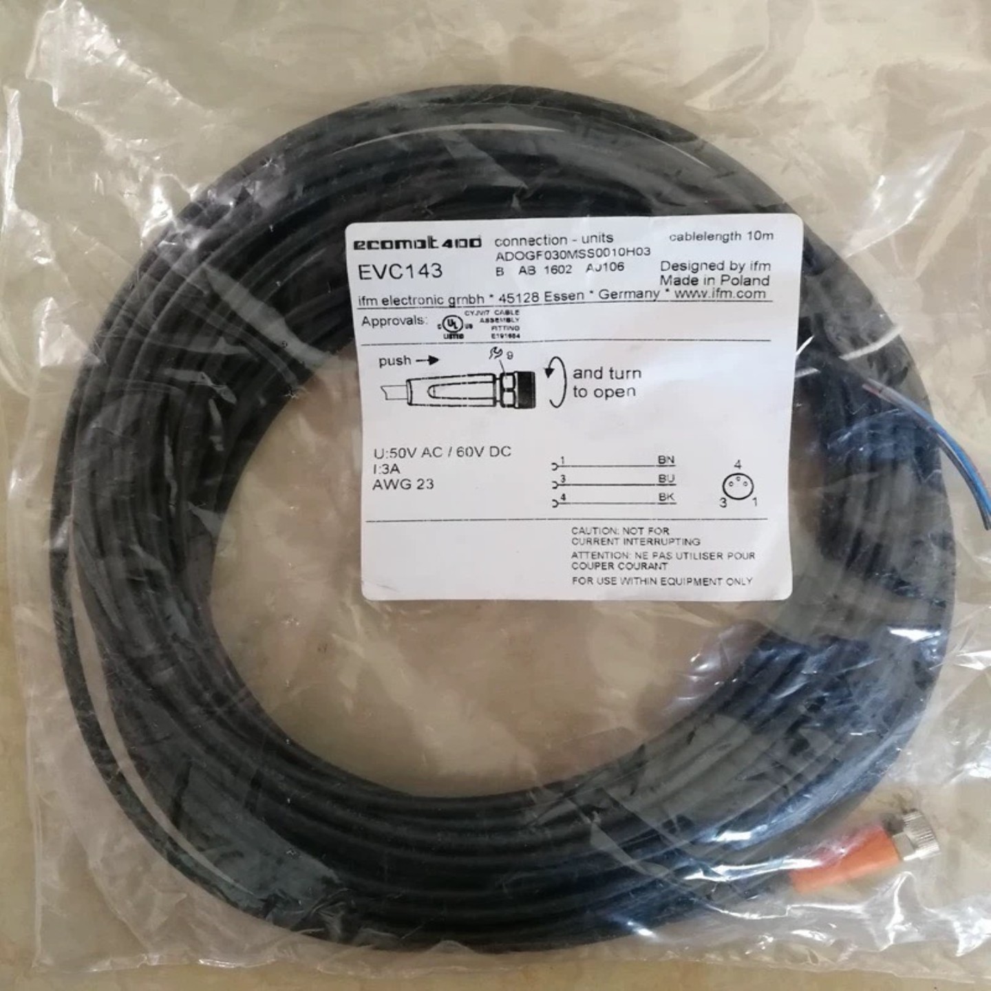EVC143易福门IFM线缆（10M米），波兰制造，询价