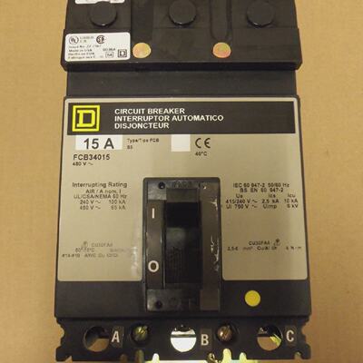 SQUARE D FC FCB FCB34015 3 POLE 15 AMP 480V GRAY LABEL ILINE