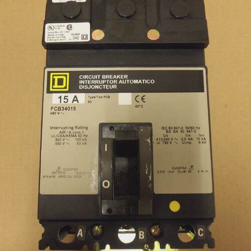 SQUARE D FC FCB FCB34015 3 POLE 15 AMP 480V GRAY LABEL ILINE