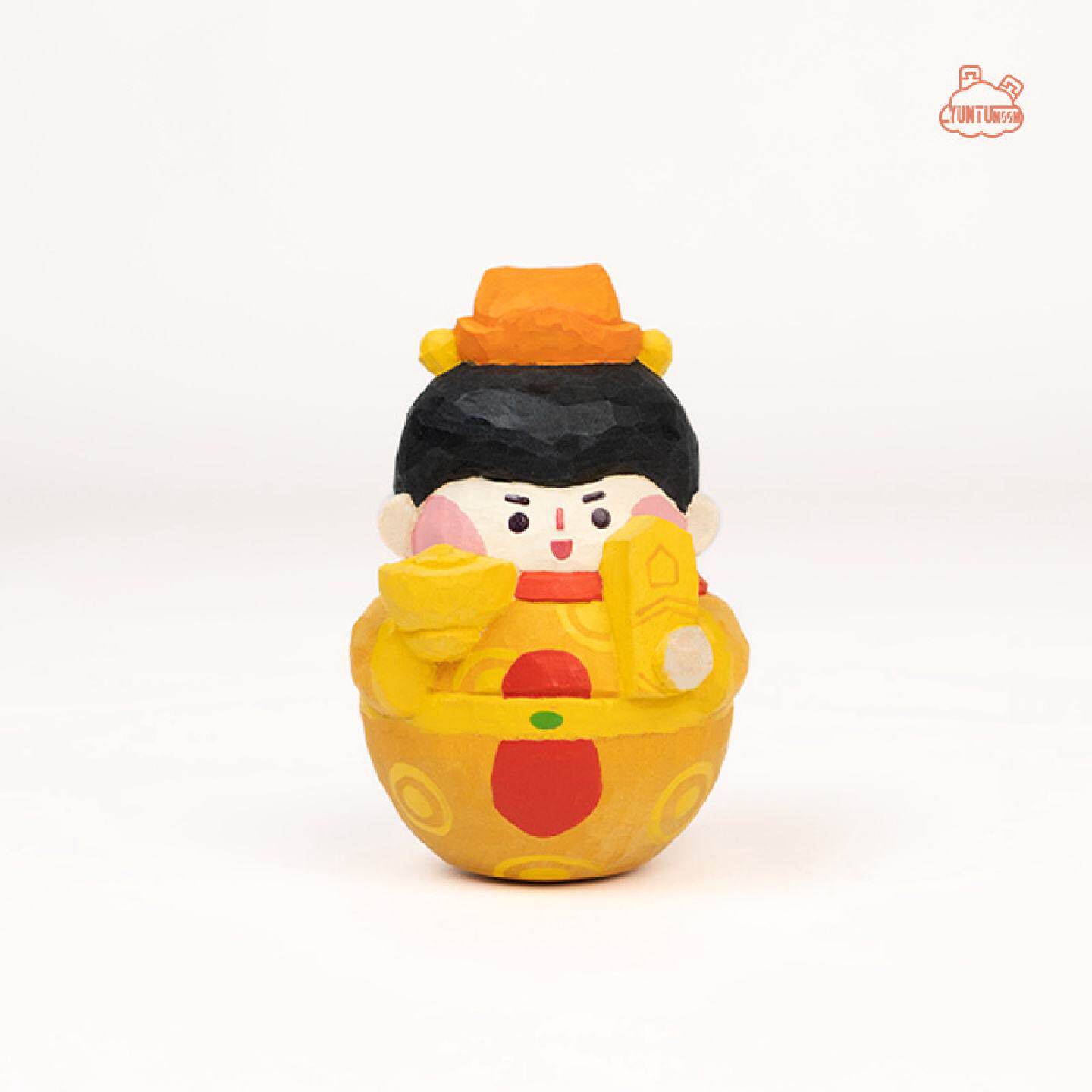 木制不倒翁创意可爱木雕工位摆件过年祝福迎财神礼物纯手工绘制