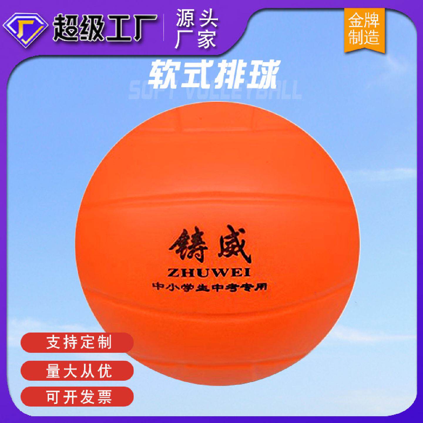 雷赢牌软式排球中考小学生专用海绵软排免充气儿童比赛训练躲避球