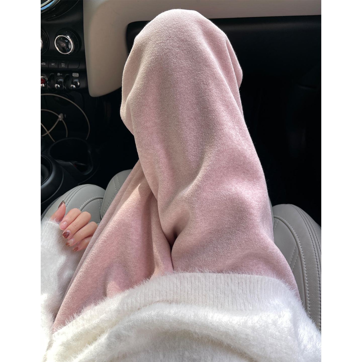 粉色加绒阔腿毛巾裤女秋冬2025新款高腰垂感加厚糯米裤休闲直筒裤