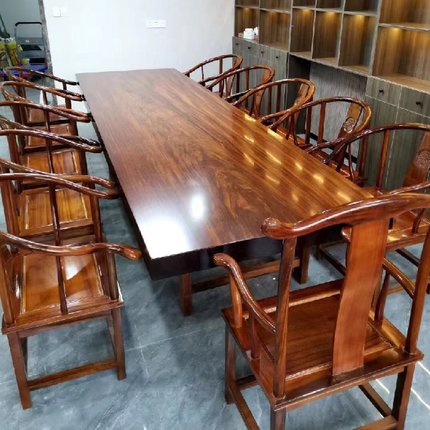 #奥坎大板实木原木茶桌茶台茶板餐桌书桌简约老板办公桌整块花梨