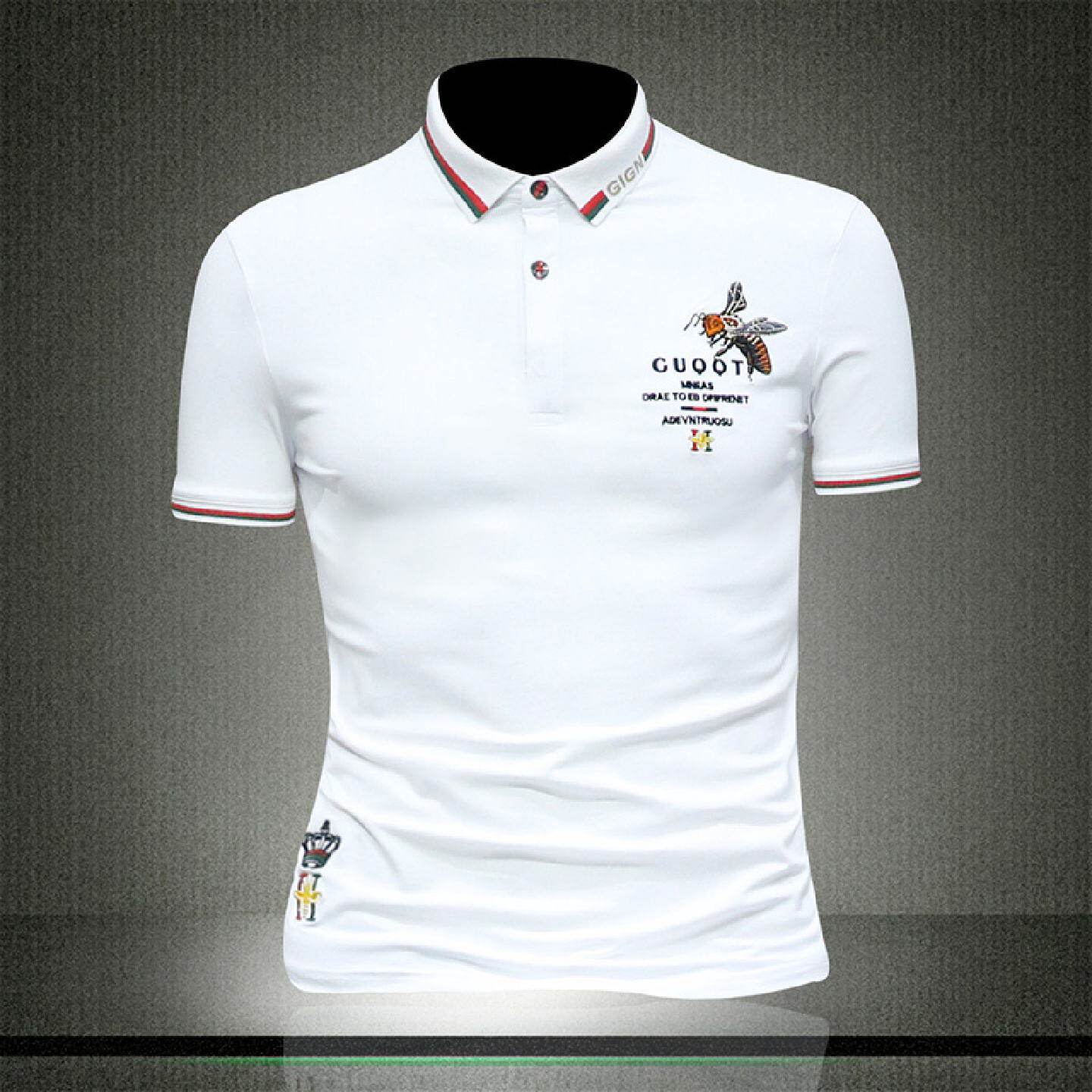 欧洲站翻领短袖衫男士潮牌夏季新款商务休闲小蜜蜂半袖恤衫潮男装