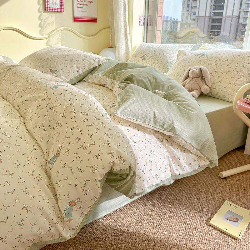简约全棉四件套60支纯棉三件套小碎花床单被套床笠式床上用品