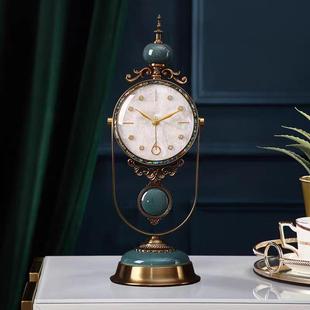 饰坐钟家用摆件复古石英钟表 轻奢座钟客厅桌面时钟装 美式 表摆台式