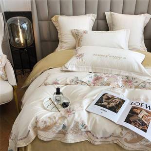 高端欧式 田园风花朵刺绣100支长绒棉四件套纯棉高档样板房床品