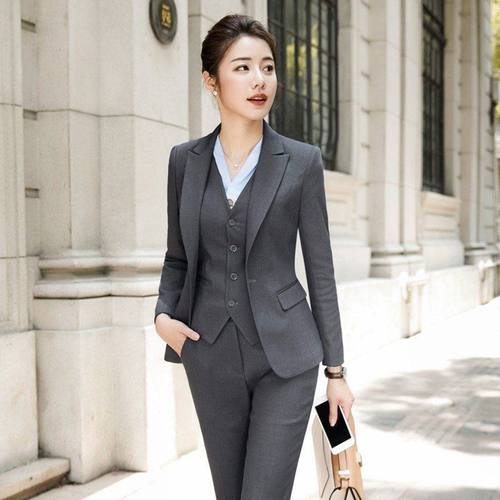 高端职业西装女套装马甲正装长袖