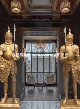 大型欧式迎宾罗马盔甲武士人物雕像别墅酒吧门厅庭院装饰花园摆件