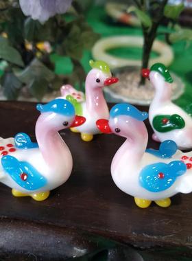 80-90年非遗传承工艺品纯手工制作老料器琉璃小花鹅可爱动物摆件