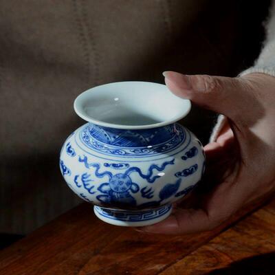 景德镇仿古陶瓷青花釉下彩小号笔洗 小建水 茶水渣斗 水洗
