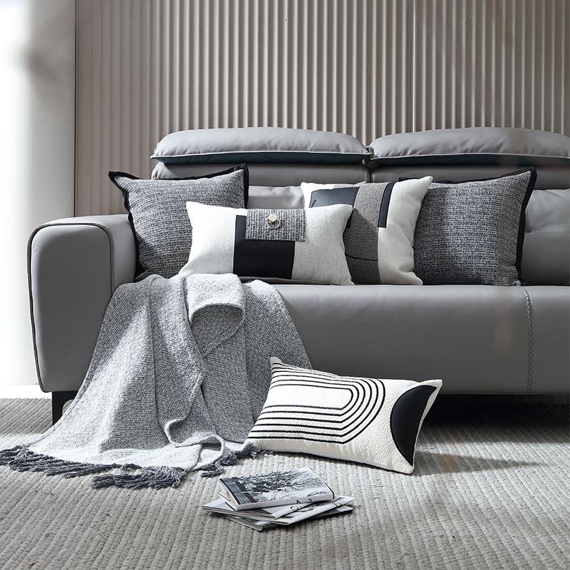 现代简约意式轻奢高端样板房黑白灰抱枕组合酒店展厅沙发羽绒靠垫