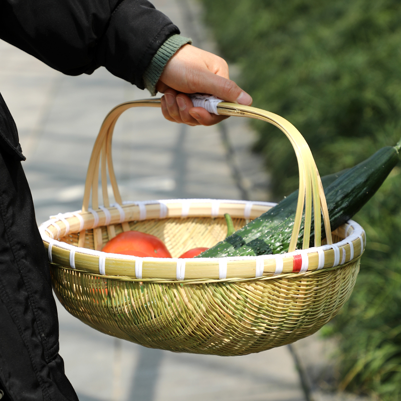 纯手工竹编制品 手提篮 家用编织收纳筐菜篮子购物篮水果篮馒头筐