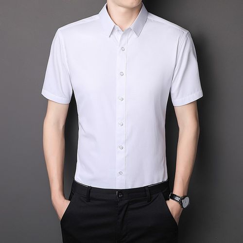 淡粉衬衫男夏季短袖薄款结婚新郎伴郎衫衣纯色修身商务西装衬衣土