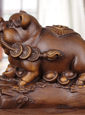 实木雕猪摆件工艺品招财猪创意手工生肖猪客厅玄关酒柜前台装饰品