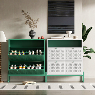 钢制双层翻斗24cm鞋柜家用门口2025新款轻奢入户门玄关柜一体靠墙