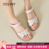 中跟露趾女鞋 新款 女2026年夏季 卓诗尼软底软面魔术贴休闲舒适凉鞋