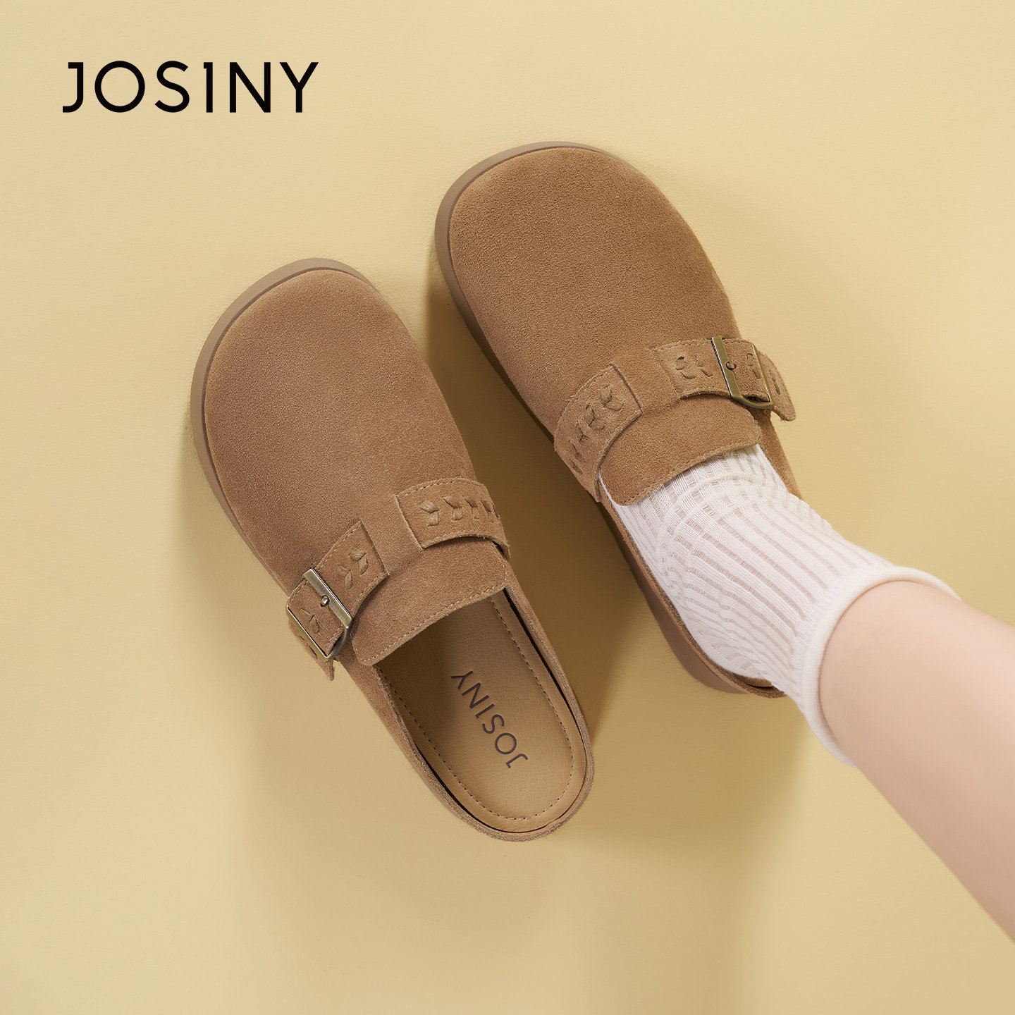 卓诗尼真皮女鞋皮带扣复古勃肯鞋2026春季新款平底单鞋外穿包头拖,女鞋,勃肯鞋/软木鞋,淘宝优惠券,粉丝福利购,淘宝优惠卷