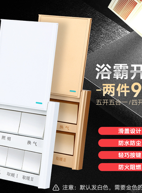 五开浴霸开关5灯卫生间取暖器暖风机控制面板家用浴室厕所五合一