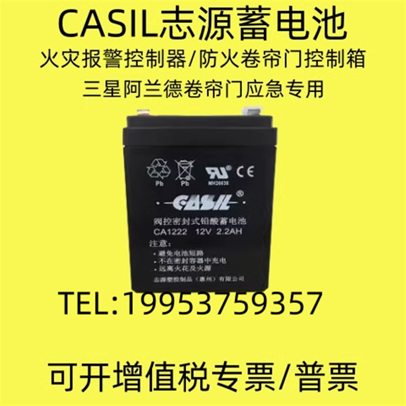 志源CASIL防火卷门控制箱铅酸蓄电池CA1222 12V2.2AH消防备用电源