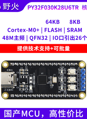 野火普冉PY32F030K28U6TR核心板 单片机开发板 M0+内核 48Mhz主频