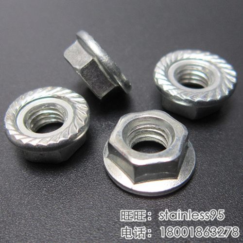 4.8级镀锌法兰头螺母 带垫带齿防滑螺帽 M3 4 5 6 8 10mm