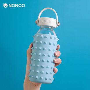 NONOO可携式水杯隔热防摔户外家用软矽胶套水杯创意ins玻璃杯可爱