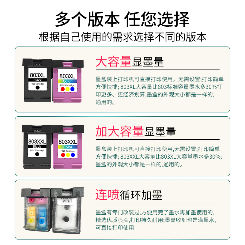 适惠普803XL墨盒2600 2622 2621 1112 2132 2131 2623 2628 1111