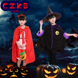 万圣节儿童服装女童女巫婆帽子披风斗篷小红帽公主裙cos的衣服